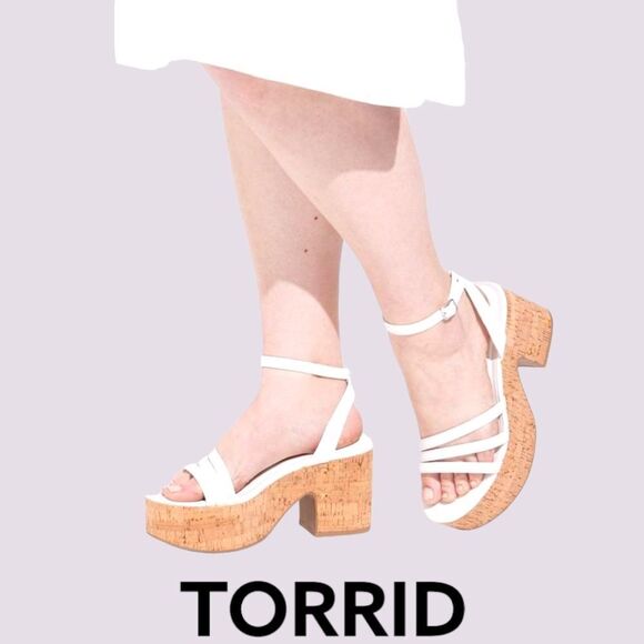 NEW TORRID Wide Width Platform Cork White Strappy Summer Sandals. - Picture 2 of 13